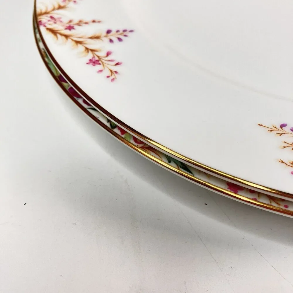 Vtg Set/2 Kent China Springfield Dinner Plates Grannycore Floral Gold Trim 10.5